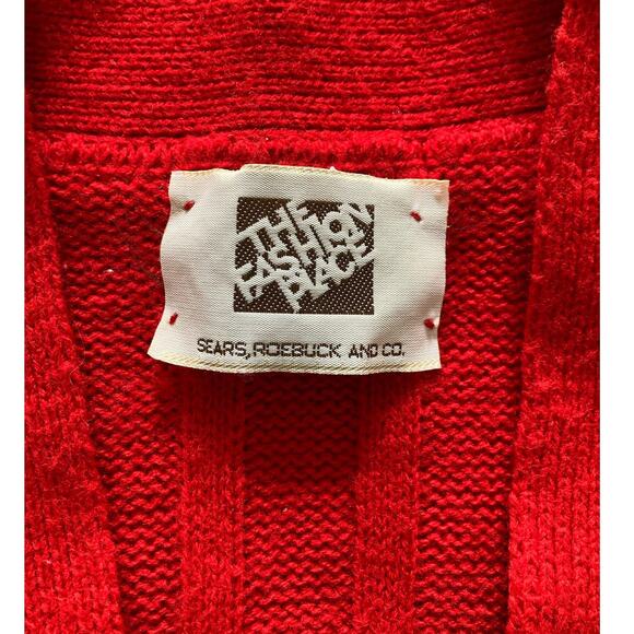 VTG 80s The Fashion Place Sears Red Ribbed Button Cardigan Size M - Picture 2 of 6